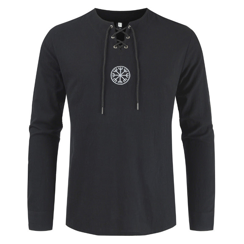 Men's Embroidered Stand Collar Shirt T-shirt