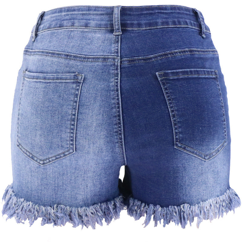 Yin And Yang Color Long Zipper Summer Slim High Waist Denim Shorts