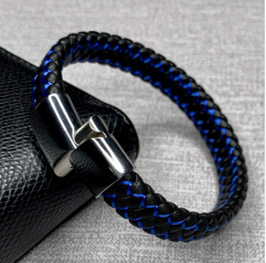 Bracelet foreign trade e-commerce trend tide section does not package explosion models men's bracelets microfiber leather bracelet blue and black