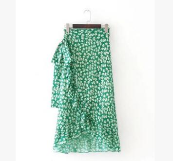 Ruffle leaf print wrap skirt women Sash tie up beach summer skirt