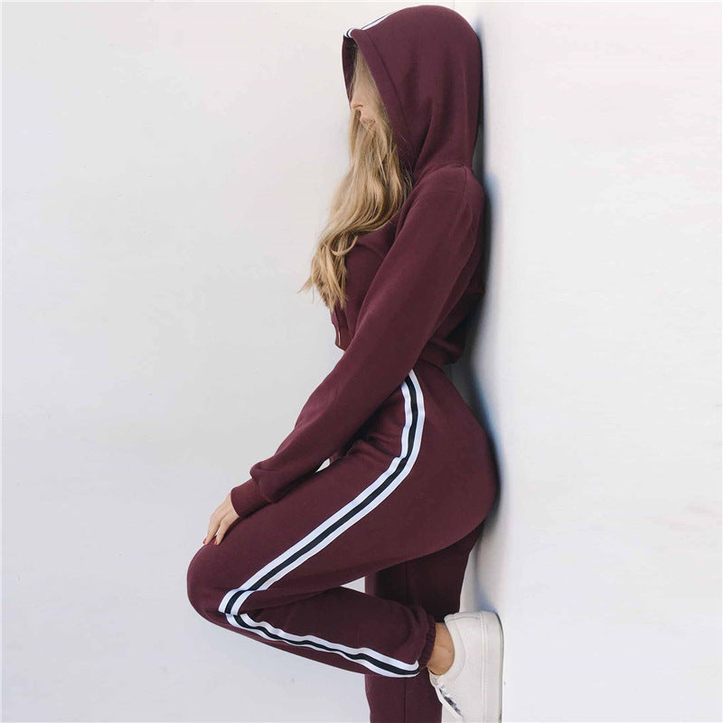 Cotton Sportswear Suit Short Hooded Sweatshirt and Straight Pants Custom Logo Print