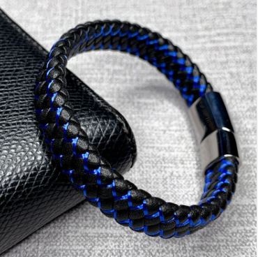 Bracelet foreign trade e-commerce trend tide section does not package explosion models men's bracelets microfiber leather bracelet blue and black