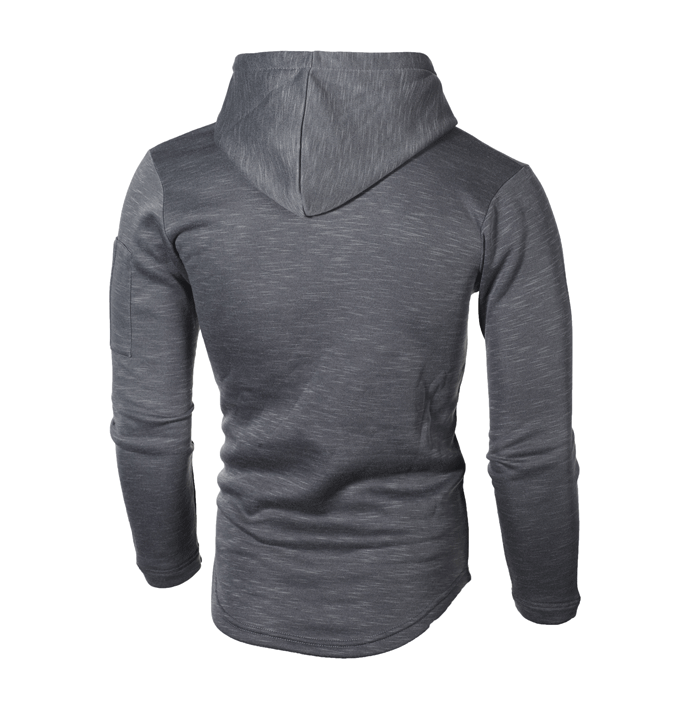 Solid color round neck hooded arm zipper stitching European and American long T-shirt