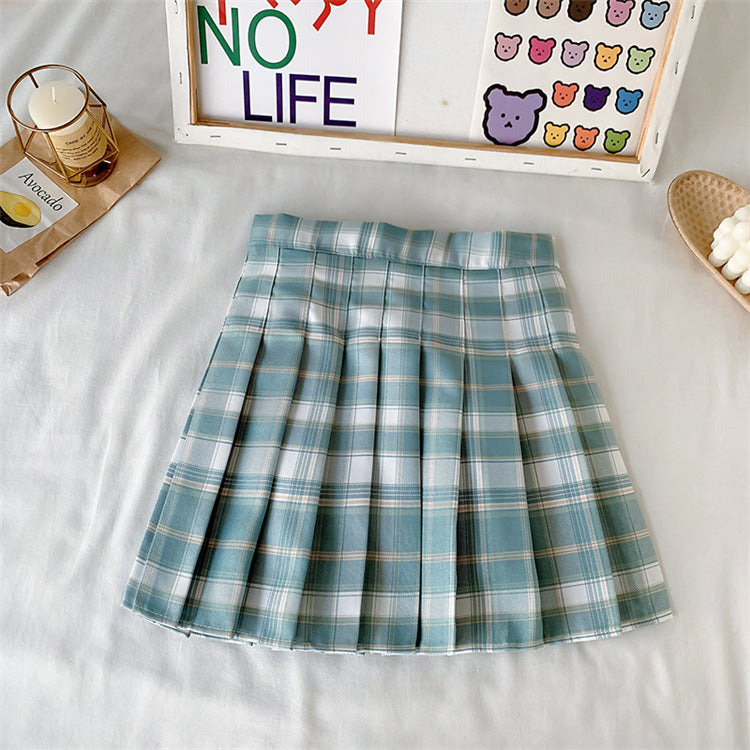 Candy Color Plaid All-Match Pleated Skirt