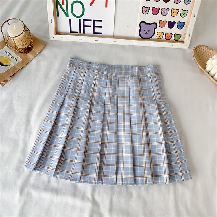 Candy Color Plaid All-Match Pleated Skirt