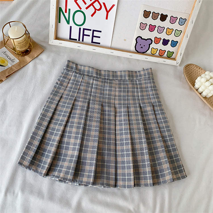 Candy Color Plaid All-Match Pleated Skirt