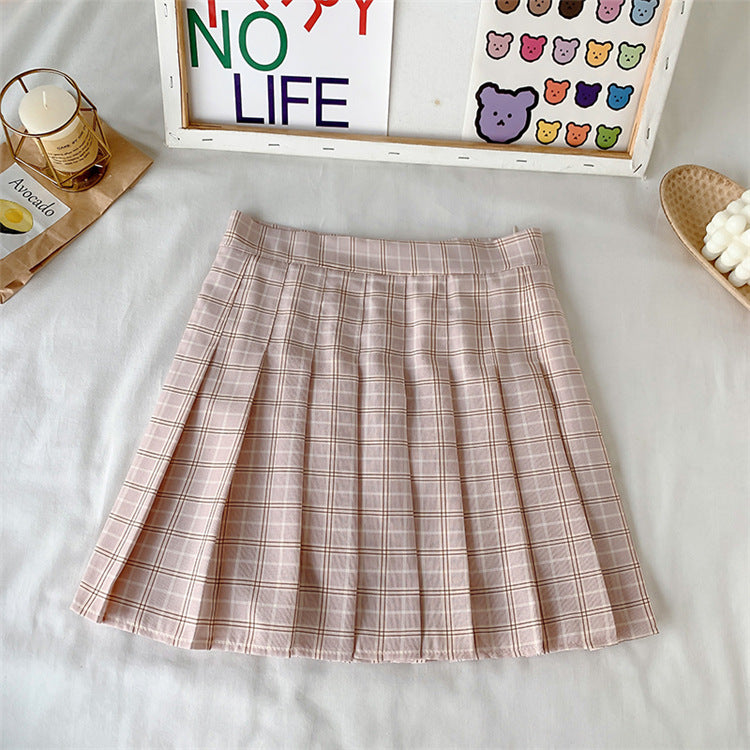 Candy Color Plaid All-Match Pleated Skirt