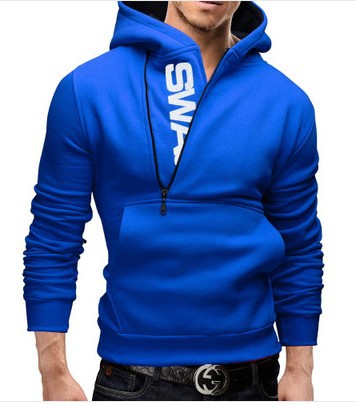 Side Zipper Contrast Color Sweater Hooded Men's Sweater