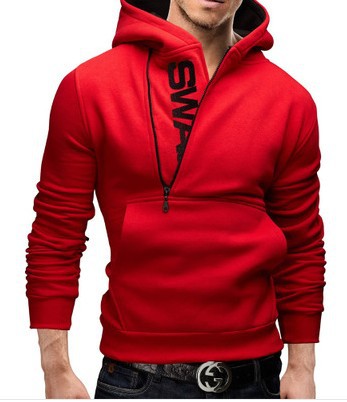 Side Zipper Contrast Color Sweater Hooded Men's Sweater