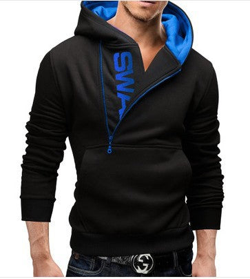 Side Zipper Contrast Color Sweater Hooded Men's Sweater