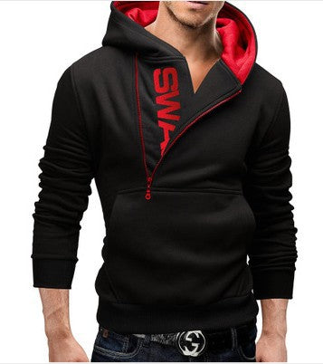 Side Zipper Contrast Color Sweater Hooded Men's Sweater