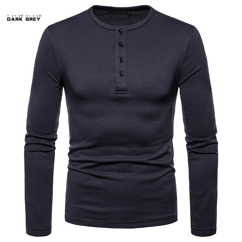 Plus velvet Warm Henley Collar Long-Sleeved T-Shirt Bottoming Shirt