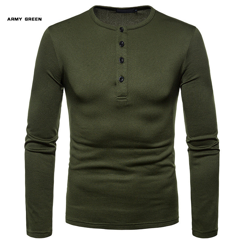 Plus velvet Warm Henley Collar Long-Sleeved T-Shirt Bottoming Shirt