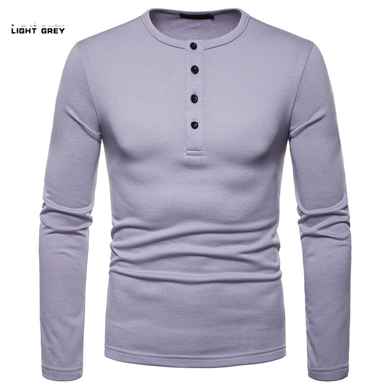 Plus velvet Warm Henley Collar Long-Sleeved T-Shirt Bottoming Shirt