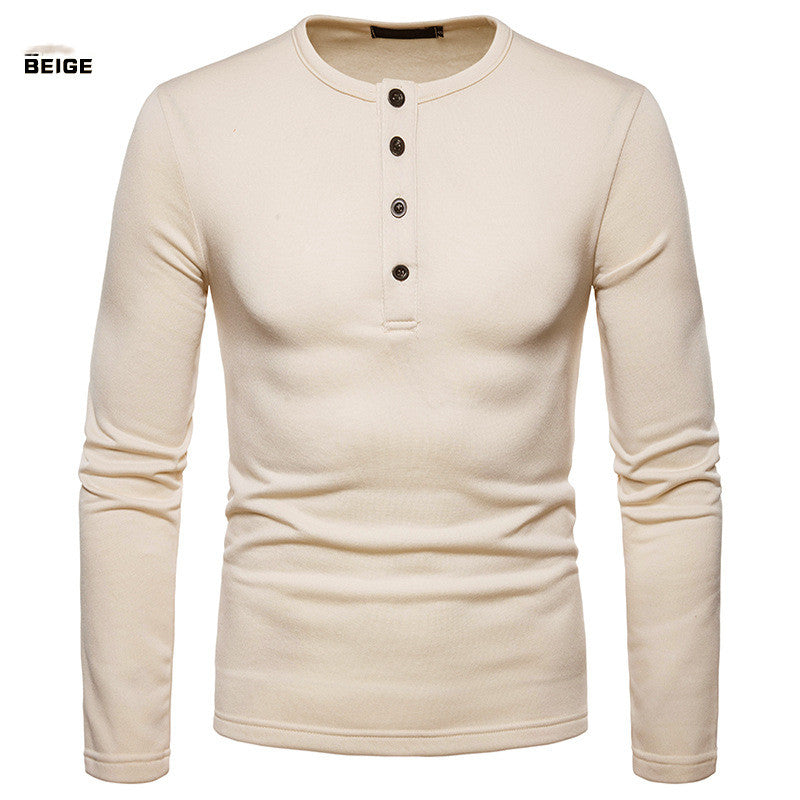 Plus velvet Warm Henley Collar Long-Sleeved T-Shirt Bottoming Shirt