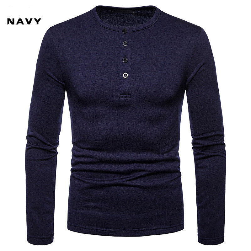 Plus velvet Warm Henley Collar Long-Sleeved T-Shirt Bottoming Shirt