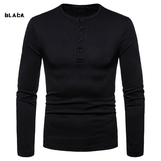 Plus velvet Warm Henley Collar Long-Sleeved T-Shirt Bottoming Shirt