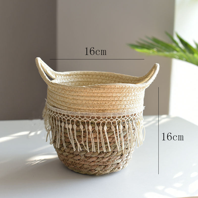 Woven Flower Pot, Extra Large Straw Woven Flower Pot Set, Bonsai Living Room Basket Decoration, Nordic Rattan Flower Pot