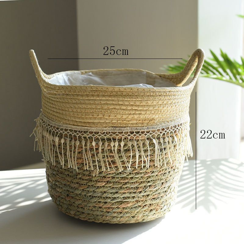 Woven Flower Pot, Extra Large Straw Woven Flower Pot Set, Bonsai Living Room Basket Decoration, Nordic Rattan Flower Pot