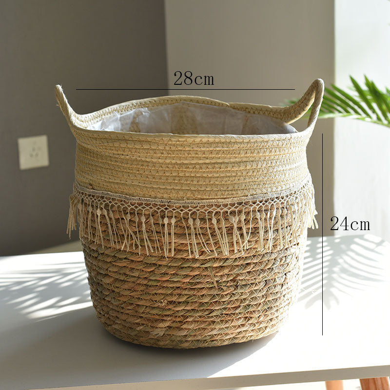 Woven Flower Pot, Extra Large Straw Woven Flower Pot Set, Bonsai Living Room Basket Decoration, Nordic Rattan Flower Pot