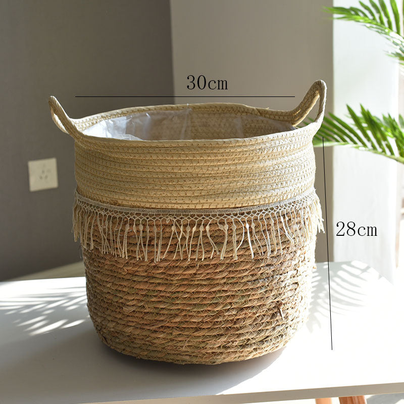 Woven Flower Pot, Extra Large Straw Woven Flower Pot Set, Bonsai Living Room Basket Decoration, Nordic Rattan Flower Pot