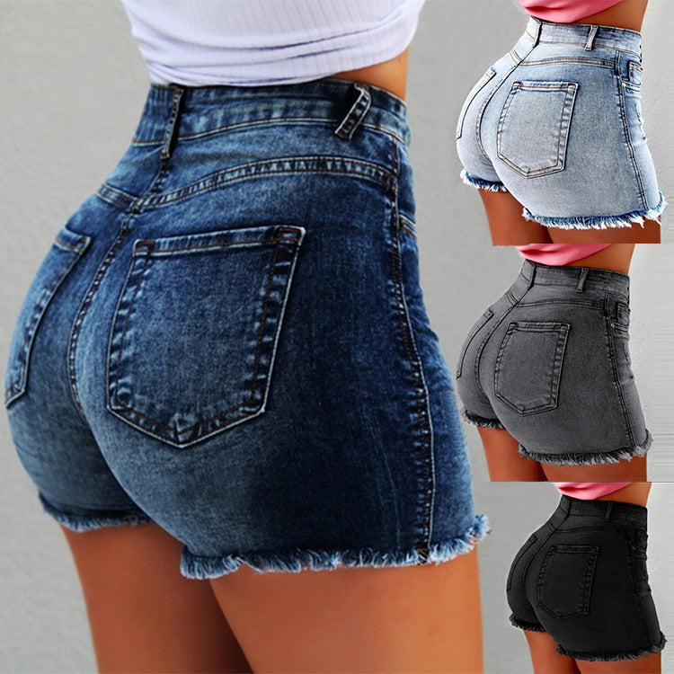 Women's Denim Shorts Tassel Hole High Waist