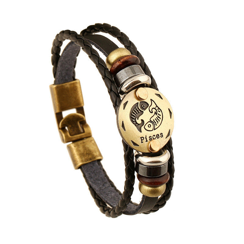 Twelve Constellation Cowhide Bracelets Wholesale Men And Women Small Jewelry