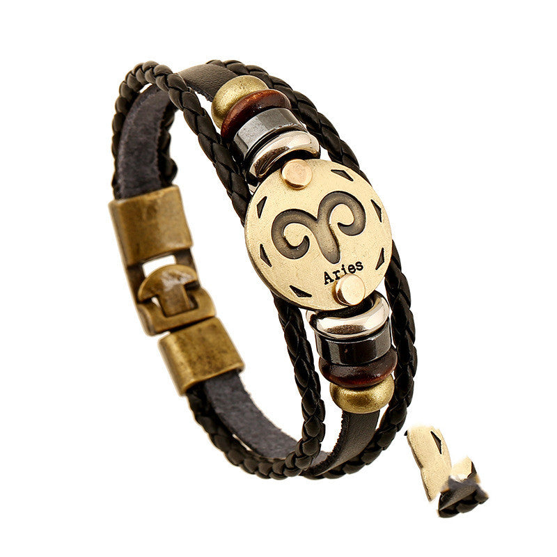 Twelve Constellation Cowhide Bracelets Wholesale Men And Women Small Jewelry