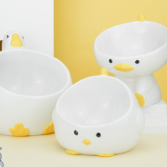 Funny Flush Duck Pet Bowl Cat Bowl Ceramic Easy To Clean And Protect The Spine High Foot Cat Food Bowl