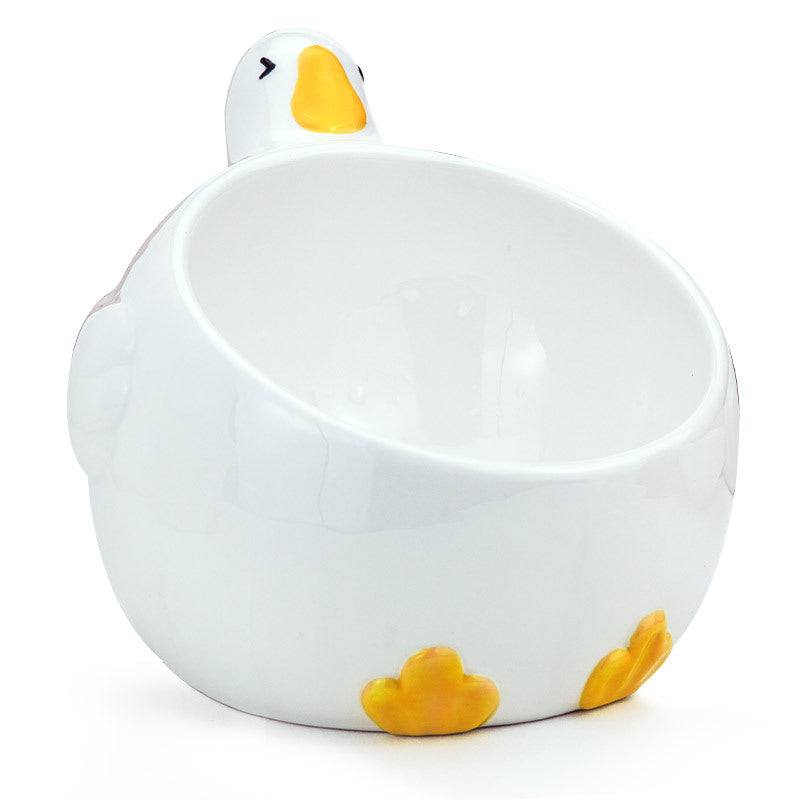 Funny Flush Duck Pet Bowl Cat Bowl Ceramic Easy To Clean And Protect The Spine High Foot Cat Food Bowl