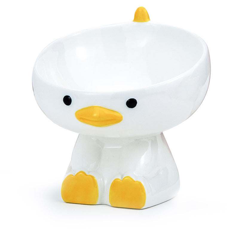 Funny Flush Duck Pet Bowl Cat Bowl Ceramic Easy To Clean And Protect The Spine High Foot Cat Food Bowl