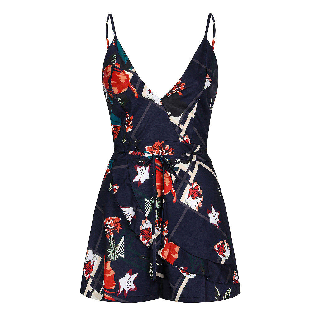 Fashion Sexy Print Suspender Jumpsuit