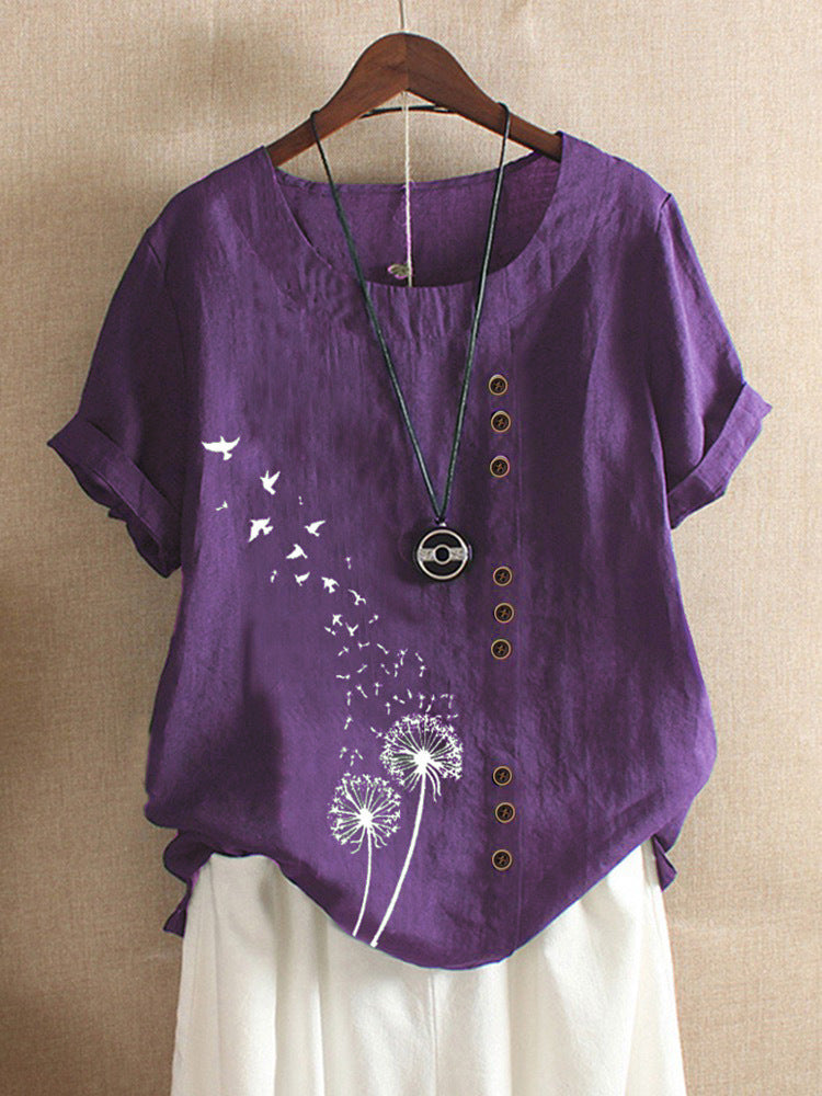 Retro Plus Size Casual Loose Cotton And Linen Short-sleeved Pullover T-shirt