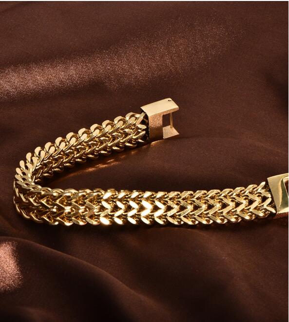 Stainless steel jewelry men and women gold double-layer grinding chain bracelet