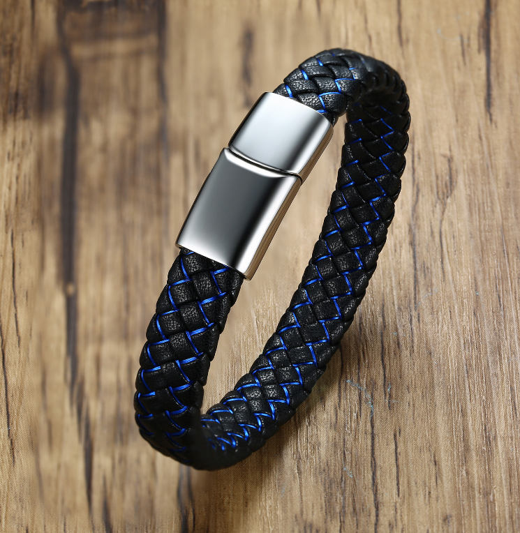 Bracelet foreign trade e-commerce trend tide section does not package explosion models men's bracelets microfiber leather bracelet blue and black