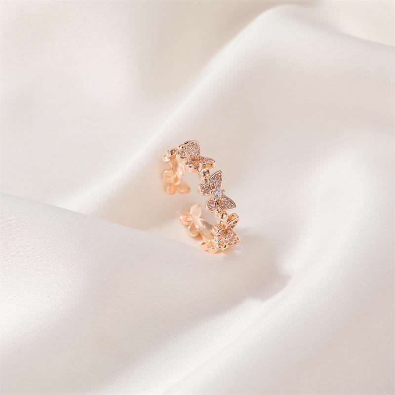 Full Diamond Butterfly Cold Wind Simple Zircon Adjustable Ring