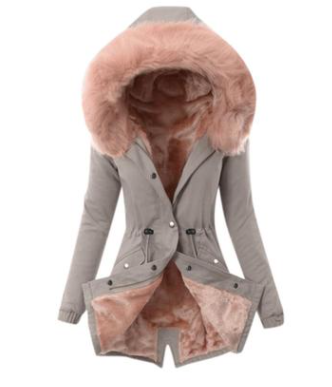 Hooded Drawstring Plush Jacket Women