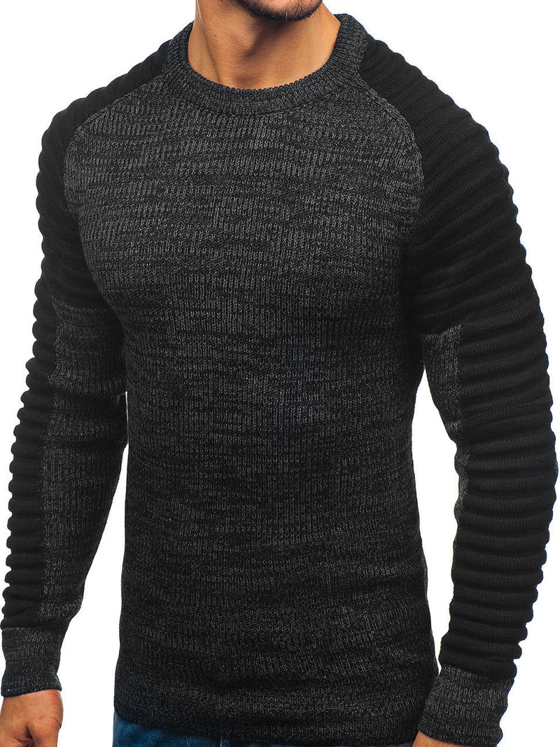 Striped pleated color block sweater