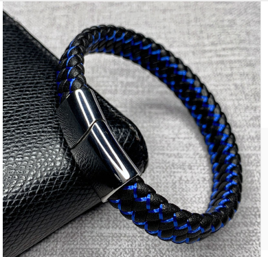 Bracelet foreign trade e-commerce trend tide section does not package explosion models men's bracelets microfiber leather bracelet blue and black