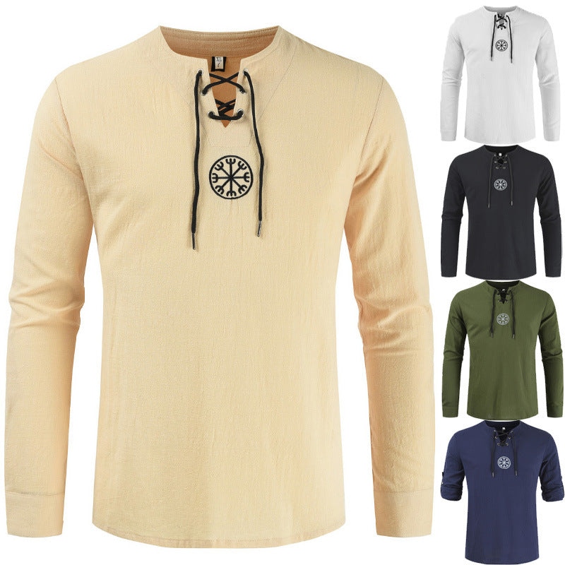 Men's Embroidered Stand Collar Shirt T-shirt