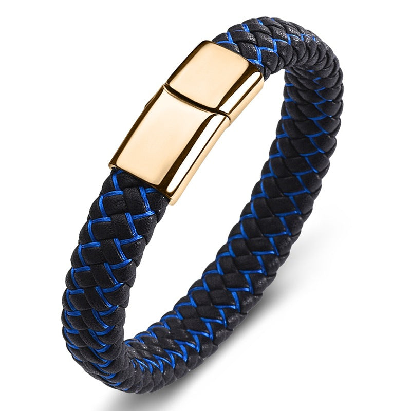 Bracelet foreign trade e-commerce trend tide section does not package explosion models men's bracelets microfiber leather bracelet blue and black