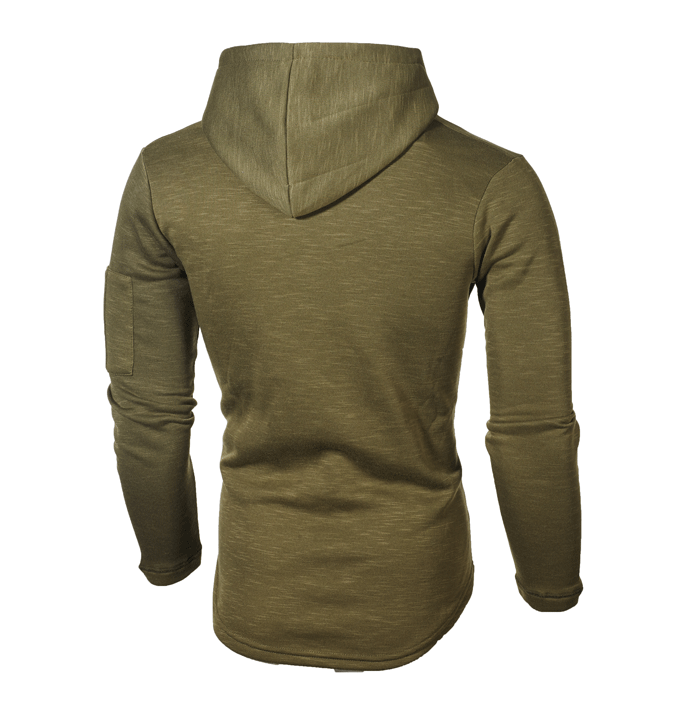 Solid color round neck hooded arm zipper stitching European and American long T-shirt