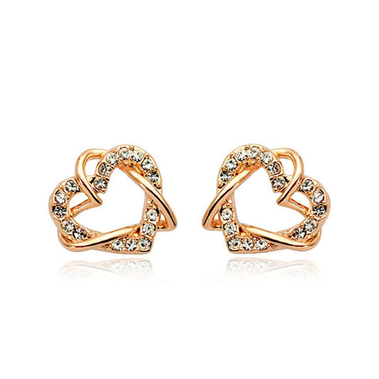 Luxury Gold Heart Rose Gold Color Stud Earrings