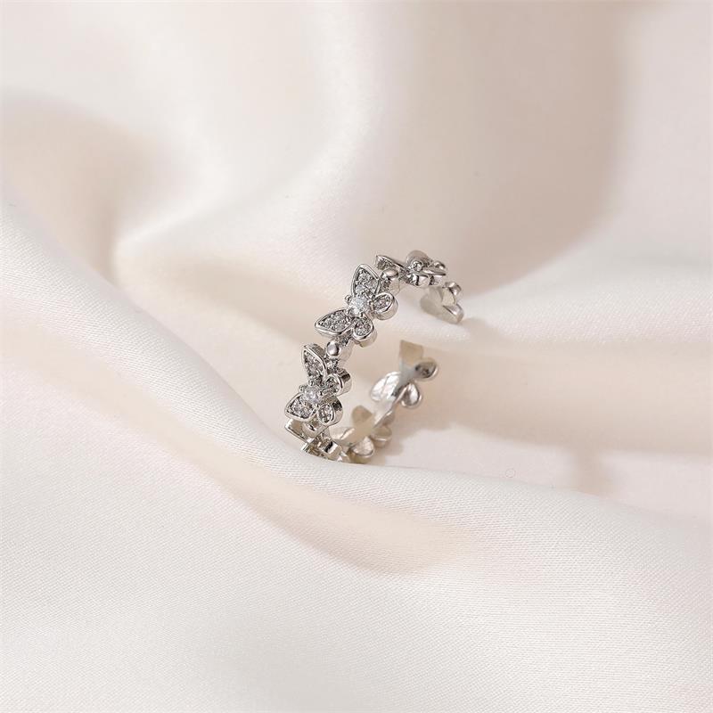 Full Diamond Butterfly Cold Wind Simple Zircon Adjustable Ring