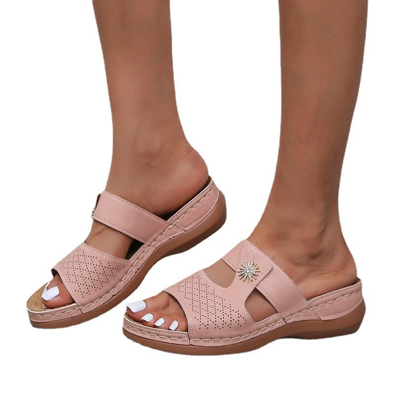 Casual Slippers Women's New Thick Bottom Wedges With Flowers Sandals