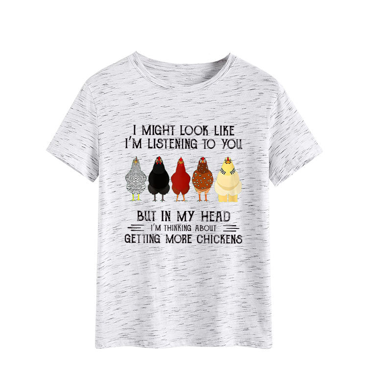 Simple Round Neck Pullover Blouse Print T-shirt