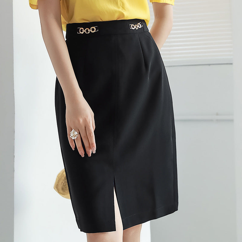 Women's High Waist Temperament Skirt 2021 New Summer Metal Chain OL White-collar Temperament Skirt