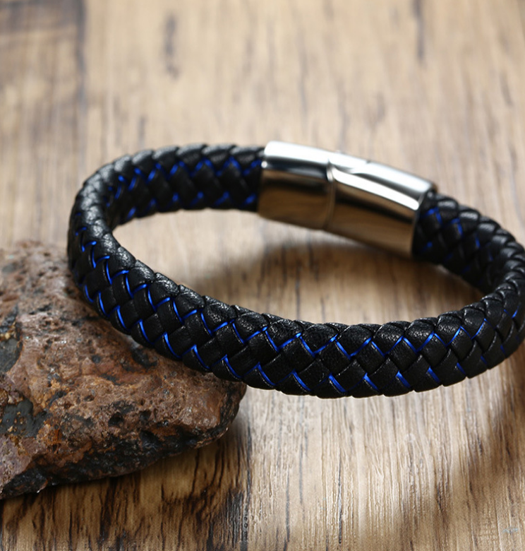 Bracelet foreign trade e-commerce trend tide section does not package explosion models men's bracelets microfiber leather bracelet blue and black