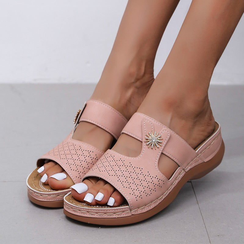 Casual Slippers Women's New Thick Bottom Wedges With Flowers Sandals