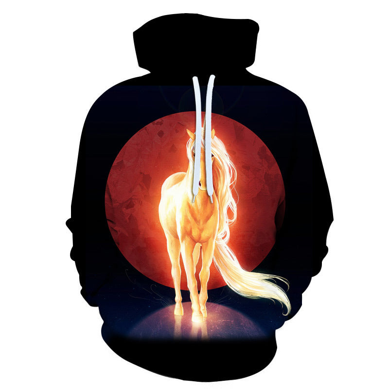 Digital Printing Hand-painted Tiger White Horse Hooded Pocket Pullover Sweater